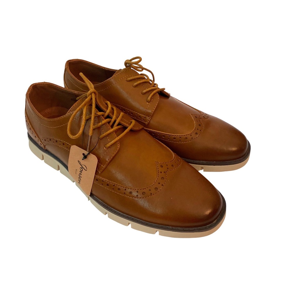 NWT Jousen Milan Mens Wingtip Oxford Shoes Brown Brogue Lace Up Dress Shoes SZ 8